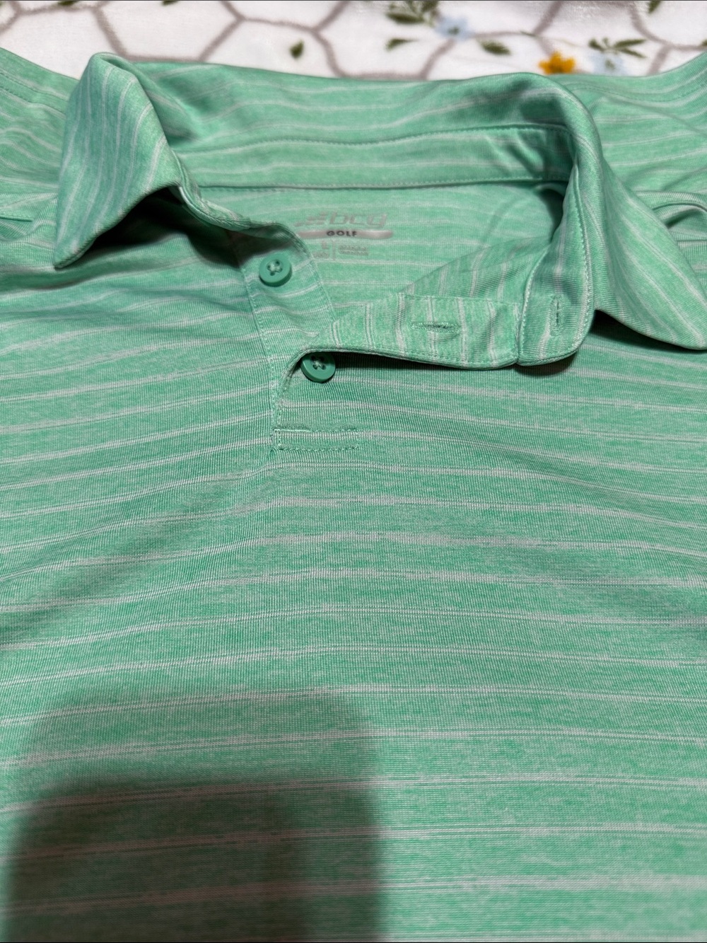 Boy’s Striped Green Polo Shirt. BCG Golf shirt. Size youth L (14-16)